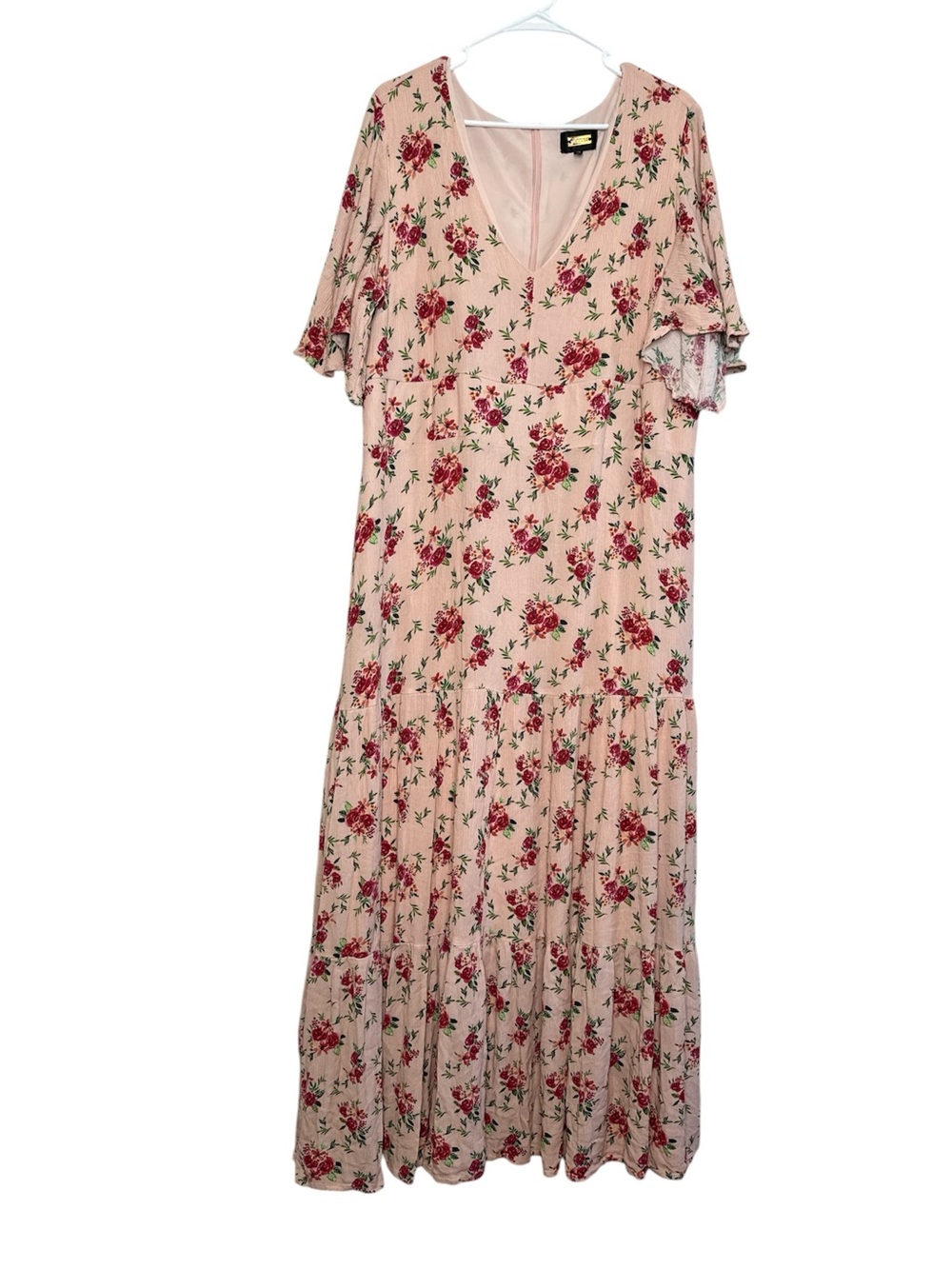 Alexia Admor Women's Pink Floral Tiered Ruffle Maxi Dress Size 2X